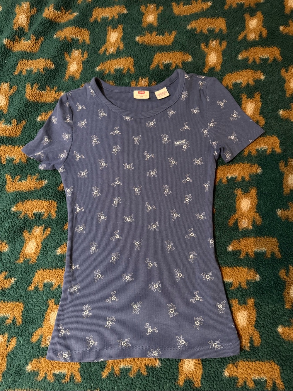 Levi's Floral Short Sleeve Tee in Blue Size XXS Like New